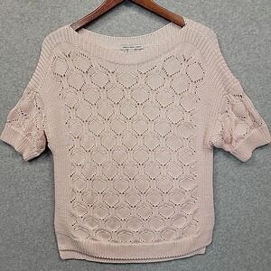 Autumn Cashmere Blush Pink Openwork Scoop-Neck Short Sleeve Sweater